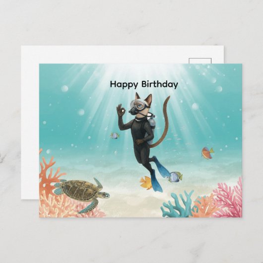Duikende Kat Gefeliciteerd onder de zee Briefkaart (Voorkant / Achterkant)