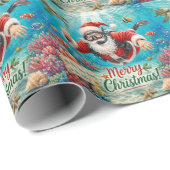 Duikende Kerstman met schildpad Cadeaupapier (Rol Hoek)