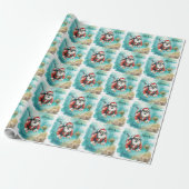 Duikende Kerstman met schildpad Cadeaupapier (Uitgerold)
