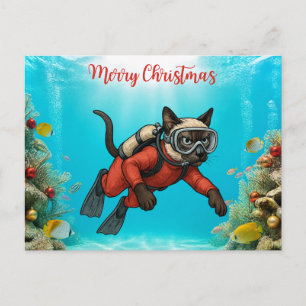Duikende kerstman onderwater feestdagenkaart