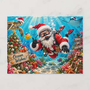 Duikende Kerstman Onderwater Kerstvakantie Feestdagenkaart