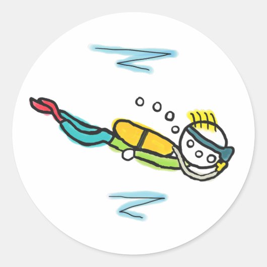 Duikende Stickman Ronde Sticker (Voorkant)