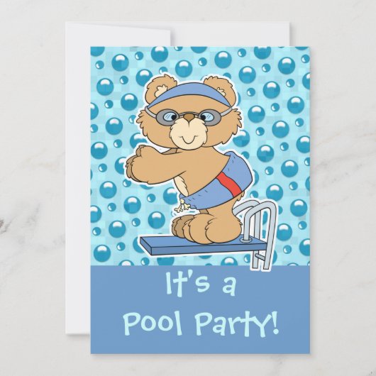 Duikende teddybeer zwembadfeest uitnodiging (Voorkant)