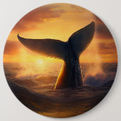 Duikende walvis op zonsondergang ronde button 6,0 cm (Voorkant)