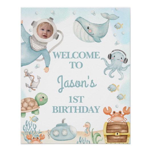Duiker Blue Oneder Zee 1e Verjaardag Welkom Teken Perfect Poster (Voorkant)