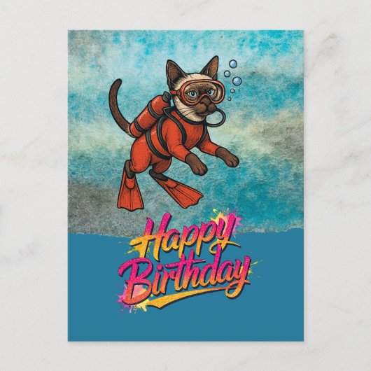 Duiker duikende kat verjaardag briefkaart (Voorkant)