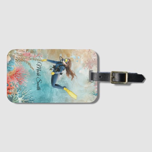 Duiker Duikt onder water Bagagelabel (Voorkant (horizontaal))