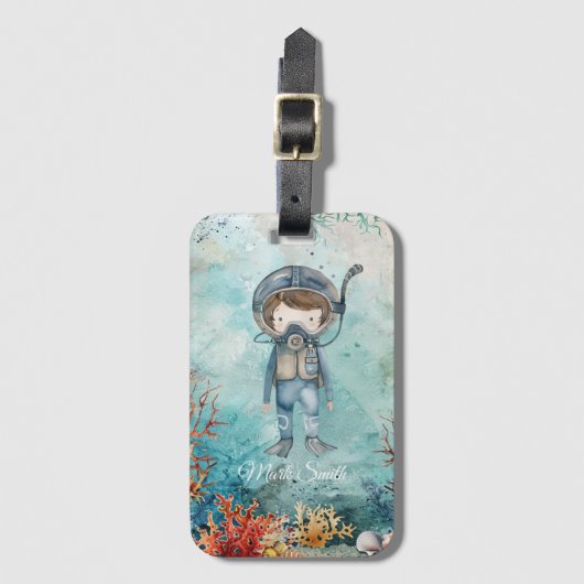 Duiker Duikt onder water Bagagelabel (Voorkant (verticaal))