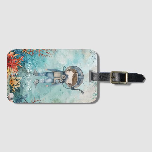 Duiker Duikt onder water Bagagelabel (Voorkant (horizontaal))