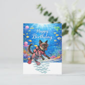 Duiker Happy Birthday onder water Briefkaart (Staand voorkant)
