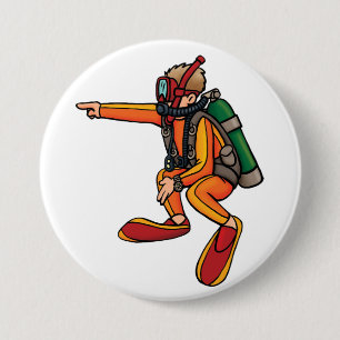 Duiker in Oranje Duikpak die Wijst Ronde Button 7,6 Cm