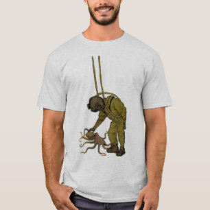  duiker met duikhelm en octopus t-shirt