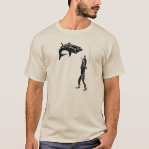 duiker met duikhelm, mes en haai t-shirt