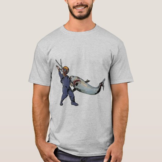  Duiker met Duikhelm Vecht tegen een Haai T-shirt (Voorkant)