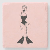 Duiker met scuba Diva Stenen Onderzetter (Voorkant)