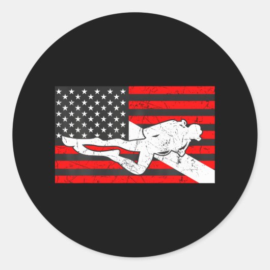 Duiker naar beneden vlag duiken onderwater Amerika Ronde Sticker (Voorkant)