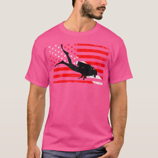 Duiker omlaag Amerikaanse vlag 4 juli duiker Scuba T-shirt
