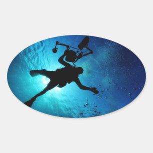 Duiker onder water ovale sticker