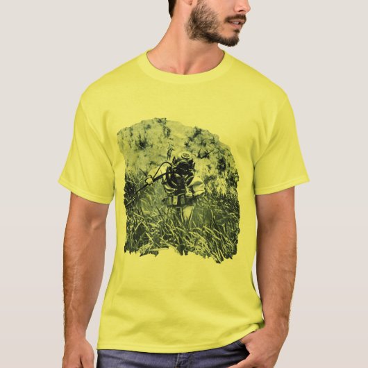  duiker onderwater met Mark V Diving Helmet T-shirt (Voorkant)