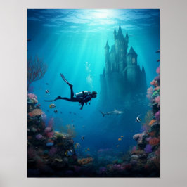 Duiker vindt een kasteel in het rif poster
