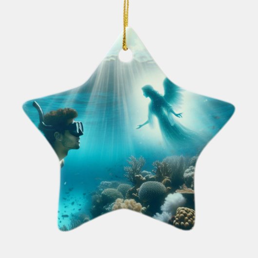 Duiker vindt een rif engel keramisch ornament (Voorkant)