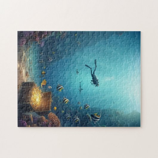 Duiker vindt schat in koraalrif legpuzzel (Horizontaal)