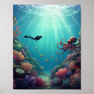 Duiker ziet een zeedier poster