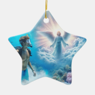 Duiker ziet engel boomornament keramisch ornament