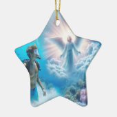 Duiker ziet engel boomornament keramisch ornament (Links)