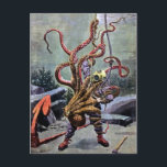 duikerbestrijding briefkaart<br><div class="desc">duiker vecht tegen een octopus illustratie uit de vroege jaren 1900. Vintage Victoriaans afbeelding van hoge kwaliteit,  op maat hersteld.</div>