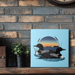Duikerende Duikers Paar Zonsondergang Blauwe Meer  Tegeltje