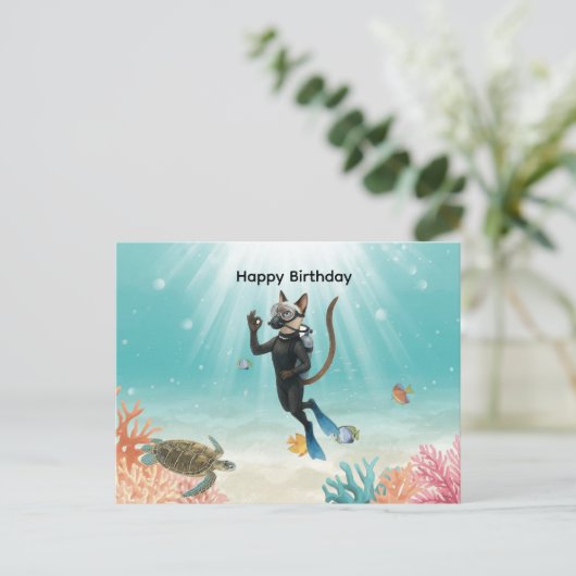 Duikerkat Verjaardag onder de zee Briefkaart (Staand voorkant)