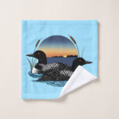 Duikerpaar Zonsondergang Blauwe Meer Natuur Bad Handdoek (Wasdoekje)