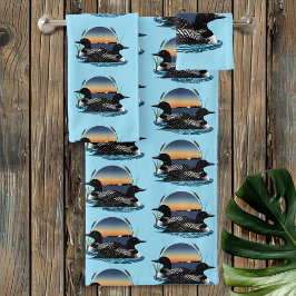 Duikerpaar Zonsondergang Blauwe Meer Natuur Bad Handdoek