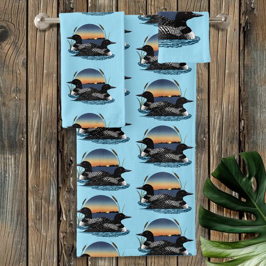 Duikerpaar Zonsondergang Blauwe Meer Natuur Bad Handdoek