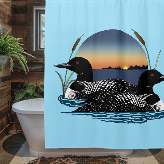 Duikerpaar Zonsondergang Blauwe Meer Natuur Douchegordijn