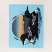 Duikerpaar Zonsondergang Blauwe Meer Natuur Legpuzzel (Verticaal)