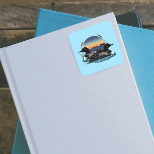 Duikerpaar Zonsondergang Blauwe Meer Natuur Vierkante Sticker