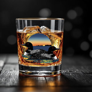 Duikerpaar Zonsondergang Blauwe Meer Natuur Whisky Glas
