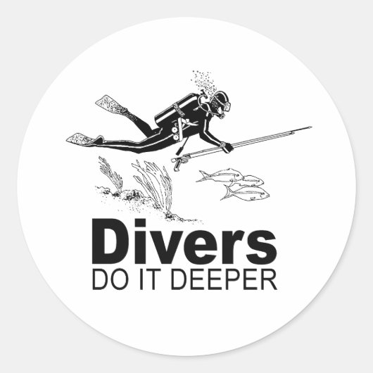 duikers doen het dieper ronde sticker (Voorkant)