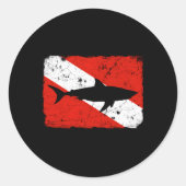 Duikers onder haaienduikvlag ronde sticker (Voorkant)