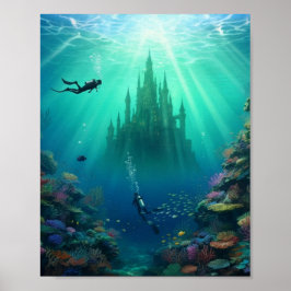 Duikers vinden een verlaten kasteel poster