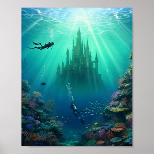 Duikers vinden een verlaten kasteel poster (Voorkant)