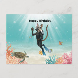 Duikkat Gelukkige Verjaardag onder de zee Briefkaart