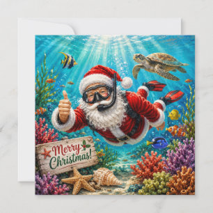 Duikker Kerstman Onderwater Kerstmis Feestdagenkaart