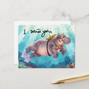 Duiknijlpaard onder water Ik mis je Briefkaart