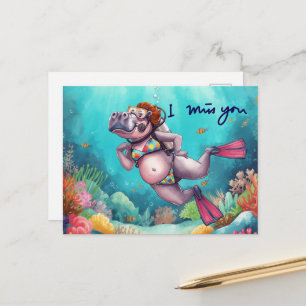 Duiknijlpaard onder water Ik mis je Briefkaart
