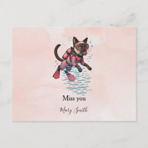 Duikthema roze voor kattenliefhebbers briefkaart
