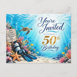 Duikuitnodiging 50e verjaardag onder water uitnodiging briefkaart