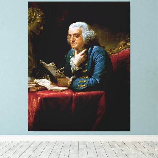 Duim portret, Benjamin Franklin Founding Father Canvas Afdruk (Insitu (Houten vloer))